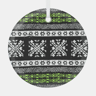 Stamm Navajo, Schwarz-weißes grünes Muster. Ornament Aus Glas