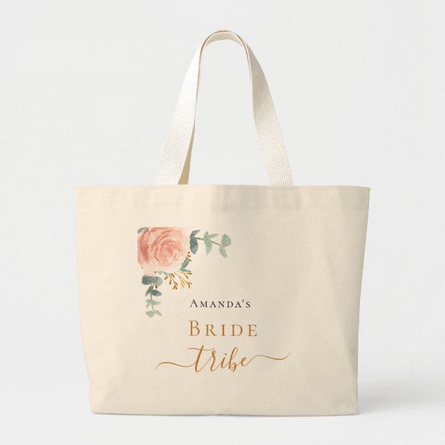 Stamm Rose Goldblume Eukalyptus Grünpflanzen Jumbo Stoffbeutel (Vorne)