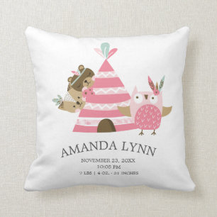 Stamm Woodland Animals Baby Birth Stats Pillow Kissen