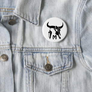 Stammanwurzelschädel mit schwarzer Feder Button