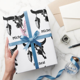 Stammanwurzelschädel mit schwarzer Feder Geschenkpapier