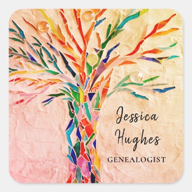 Stammbaum Beige Quadratischer Aufkleber (Vorderseite)