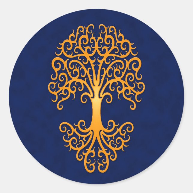 Stammbaum des Lebens Golden Blue Runder Aufkleber (Vorderseite)