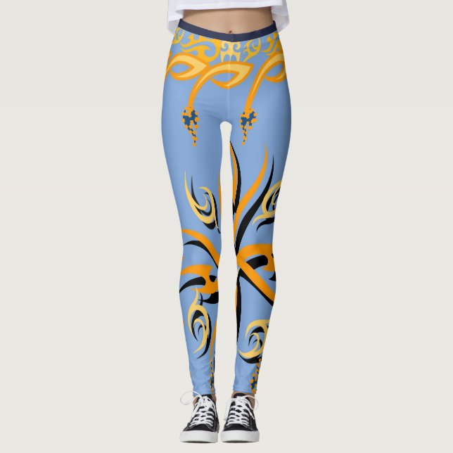 Stammdruck Blau und Orange Leggings (Vorderseite)