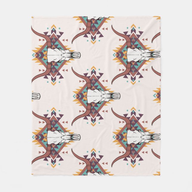 Stammebulle Schädel: Boho Nahtlos Fleecedecke (Vorderseite)
