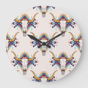 Stammebulle Schädel: Boho Nahtlos Große Wanduhr