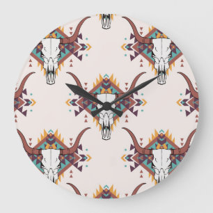 Stammebulle Schädel: Boho Nahtlos Große Wanduhr