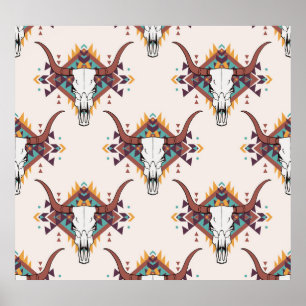 Stammebulle Schädel: Boho Nahtlos Poster