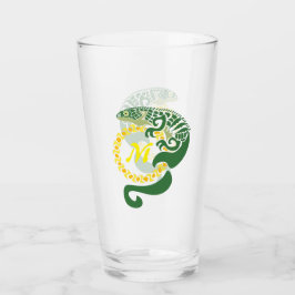 Stammes-Alligator Lizard umarmt ein Sonnenmonogram Glas
