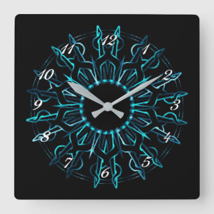 Stammes- aquamarine Sun-Wand-Uhr Quadratische Wanduhr