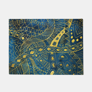 Stammes- Aquarell-und Goldmuster auf Blau Fußmatte