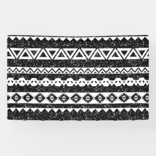 Stammes- Azteken Schwarz Glitter Weiß Geometrische Banner