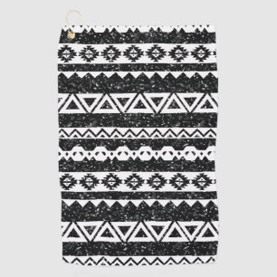 Stammes- Azteken-Schwarz-Glitter-Weiß-Geometrische Golfhandtuch