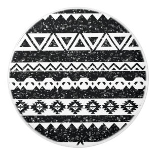 Stammes- Azteken Schwarz Glitter Weiß Geometrische Keramikknauf