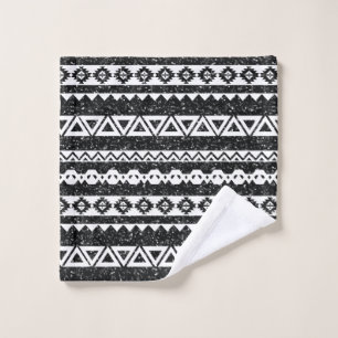 Stammes-Aztekisch Schwarz Glitter Weiß Geometrisch Waschlappen
