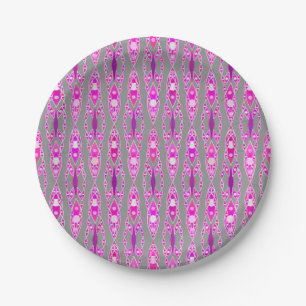 Stammes-Batik - Fuchsienrosa, Violett und Grau Pappteller