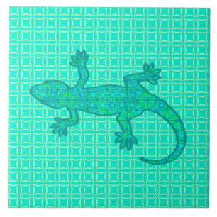 Stammes- Batik Gecko - Türkis/Pfau Fliese