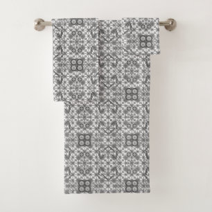Stammes- Batik - grau/Grau, Schwarzweiss Badhandtuch Set