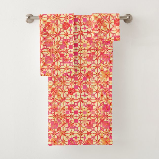 Stammes- Batik - Orange, korallenrotes rosa und Badhandtuch Set (Insitu)