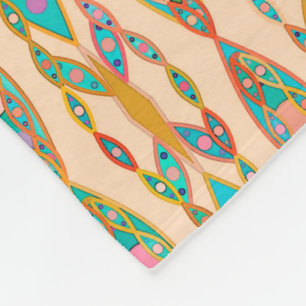 Stammes- Batik - Pfirsich-Rosa und Türkis Fleecedecke