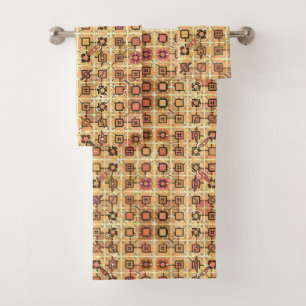 Stammes- Batik - schokoladenbraun und Kamel Tan Badhandtuch Set
