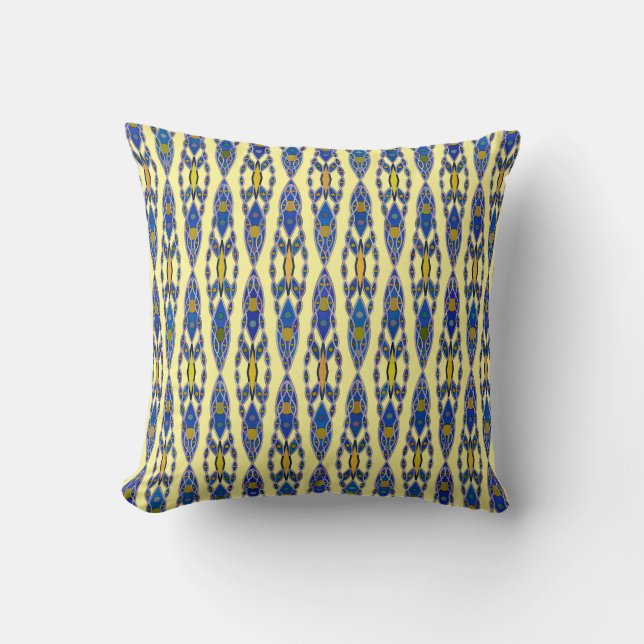 Stammes- Batik - Stahlblau, Grau und Gelb Kissen (Vorderseite)