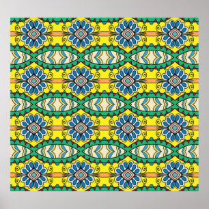 Stammes Blumenmuster, verziert, von Hand gezeichne Poster