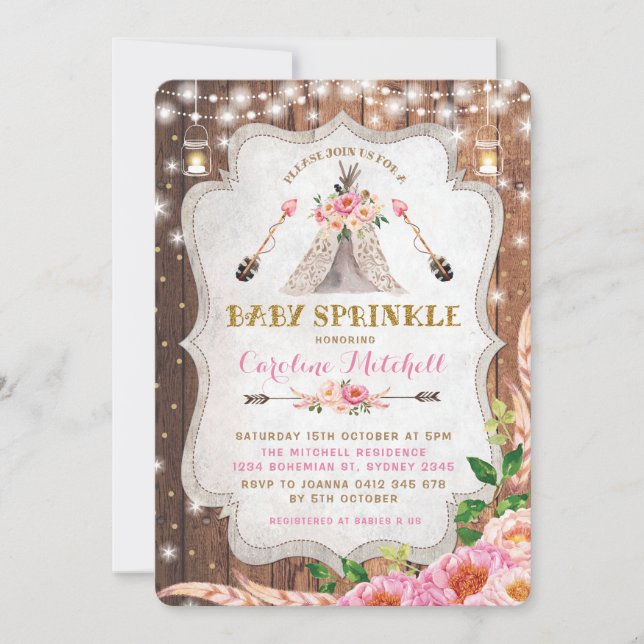 Stammes- Boho Baby besprühen einladen rosa Einladung (Vorderseite)
