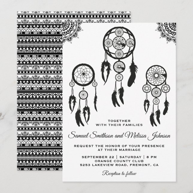 Stammes- Boho Traumfänger-Hochzeits-Einladung Einladung (Vorne/Hinten)