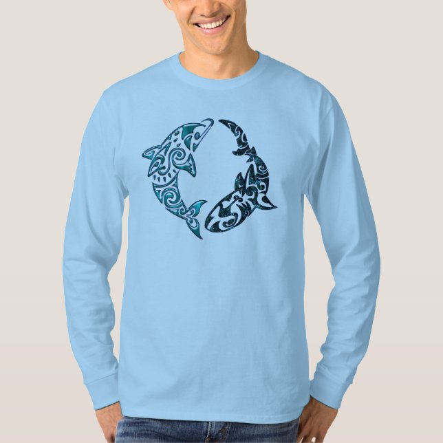 Stammes- Delphin-und Haifisch-Tätowierung T-Shirt (Vorderseite)