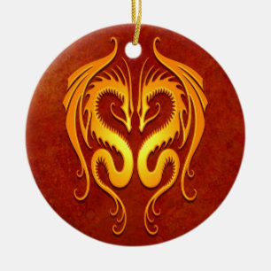 Stammes- Drachen, Rot und Gelb Keramikornament