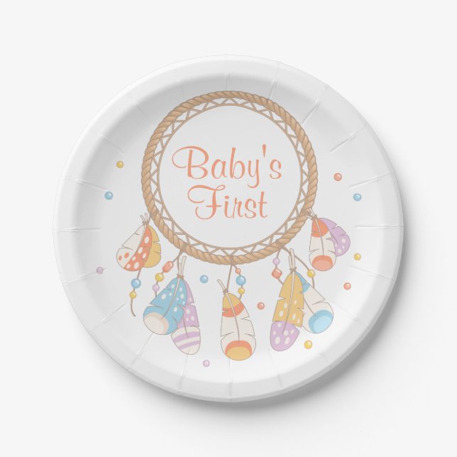 Stammes- Dreamcatcher Boho Baby-zuerst 1. Pappteller (Vorderseite)