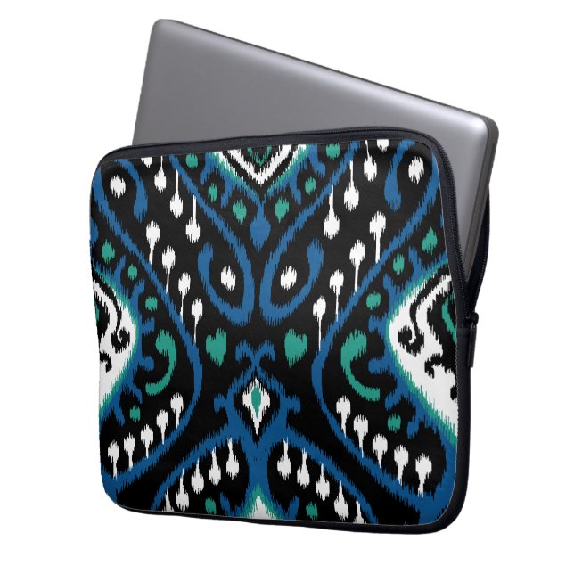 Stammes- Druck ikat schickes elegantes Schwarzes Laptopschutzhülle (Vorderseite Links)