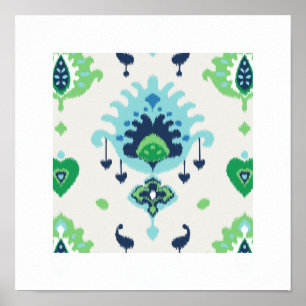 Stammes- Druck schicken modernen blaues Grün ikat Poster