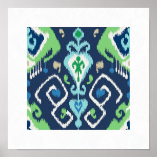 Stammes- Druck schicken modernen blaues Grün ikat Poster