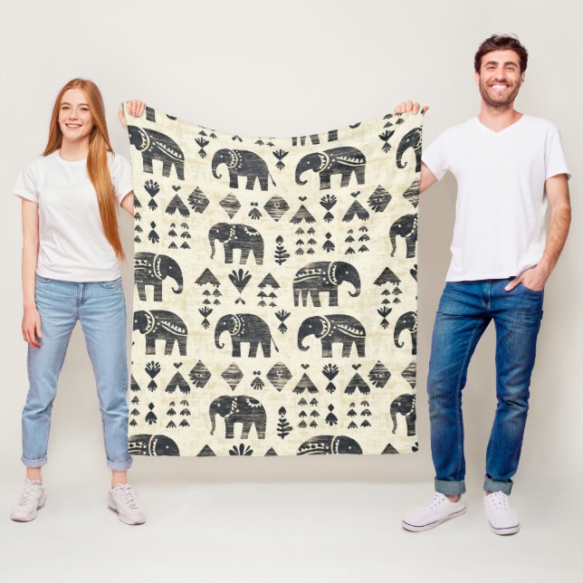 Stammes-Elefanten-Boho-Muster (1) Fleecedecke (Beispiel)