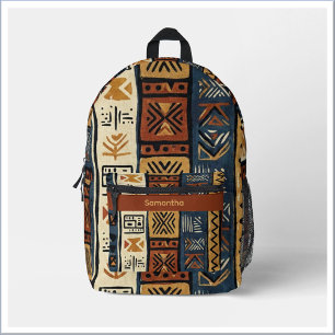 Stammes Ethnisch Braun Gold & Grün Bedruckter Rucksack