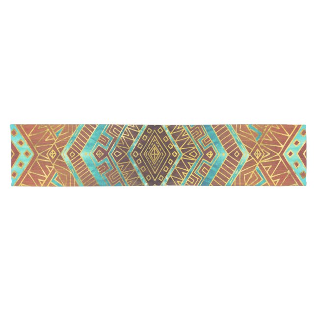 Stammes- ethnisches Boho Muster brannte Orange und Kurzer Tischläufer (Horizontal)