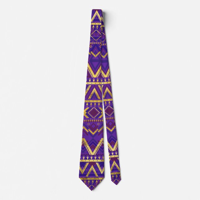 Stammes- ethnisches Boho Mustergold und -PURPUR Krawatte (Vorderseite)