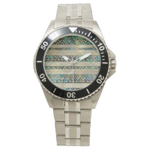 Stammes- ethnisches Muster-Gold auf Armbanduhr