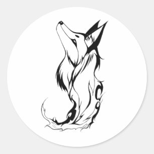 Stammes- Fox-Tätowierungs-Entwurf Runder Aufkleber