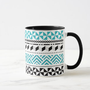 Stammes- geometrischer Schwarz-und Aqua-moderner Tasse