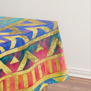 Stammes- geometrisches Aquarell-und Goldmuster Tischdecke
