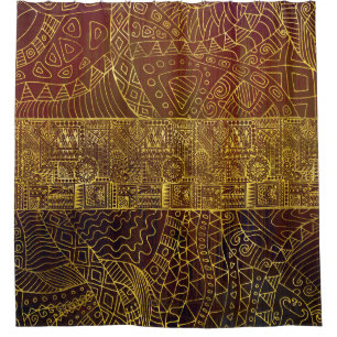 Stammes- Goldmuster auf Brown-Farbe Duschvorhang