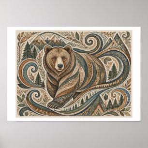 Stammes Grizzly-Kunst Poster