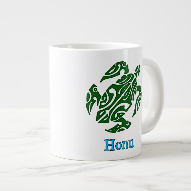 Stammes- hawaiische grüne Meeresschildkröte Jumbo-Tasse (Vorderseite Rechts)