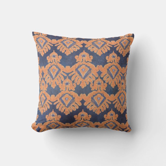 Stammes- IKAT Muster-orange Marine-Bohemisches Kissen (Vorderseite)