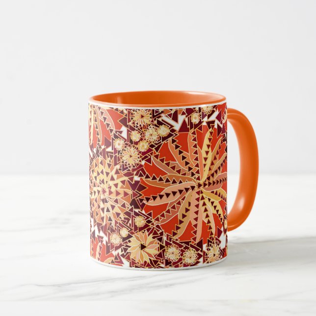 Stammes- Mandala-Druck, verrosten Orange und Brown Tasse (VorderseiteRechts)