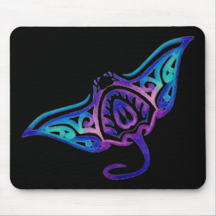 Stammes- Manta auf Schwarzem Mousepad