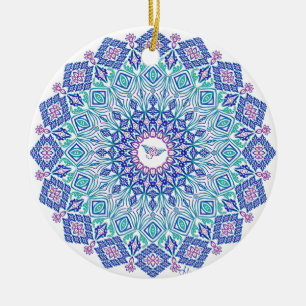 Stammes- Manta-Mandala auf Weiß Keramikornament